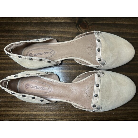 Corso Como Studded Slip On Nude Beige Leather Flats Shoes Women's 10‎ - Picture 5 of 9
